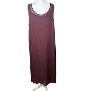 Eileen Fisher Silk Slip Dress L Claret Burgundy Chevron Sheer Layer Tencel